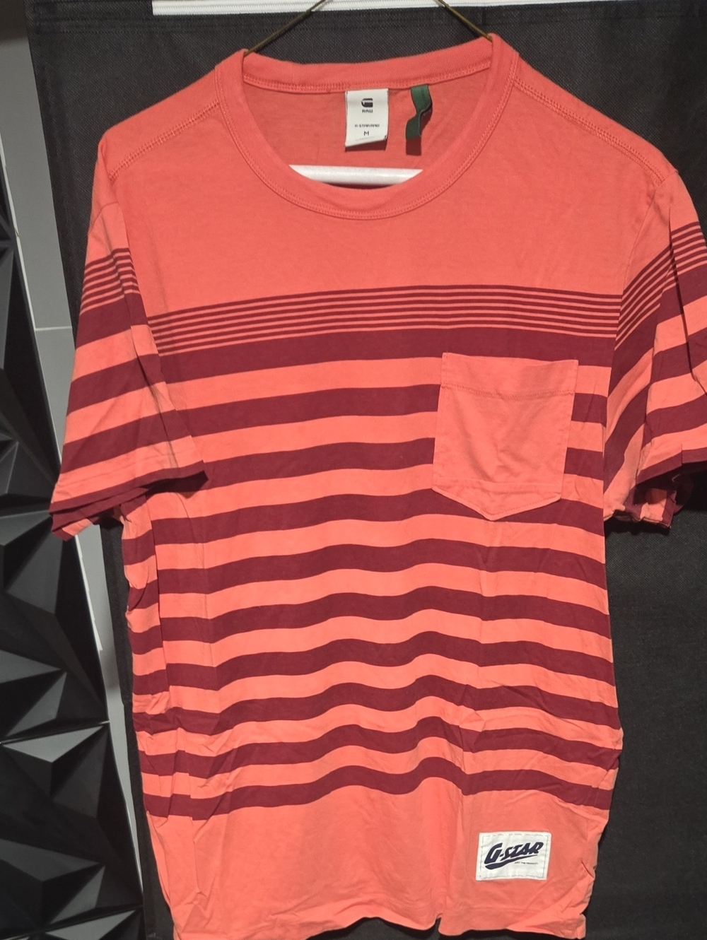 Striped Coral and Burgundy Pocket T-Shirt - G-Star